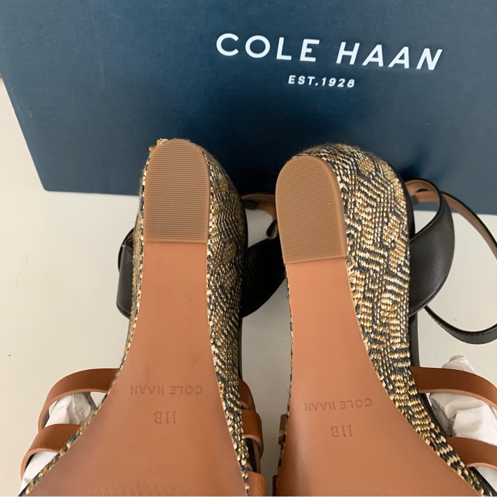 Cole Haan Myra Grand Wedge Sandals Women’s US 11 M Braided Black/Tan Leather NEW - Picture 7 of 8